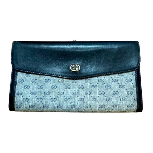 Gucci Handbags - GUCCI Vintage Micro GG Blue Monogram Wallet